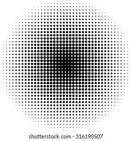 Halftone dots radial background black  and white 