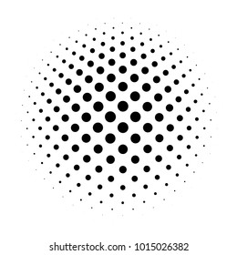 Halftone dots in radial gradient. Bulge sphere. Raster industria