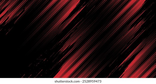 Fondo de textura grunge de gradiente de patrón de color rojo y azul con puntos de semitono. Ilustración vectorial de estilo deportivo de cómic de arte pop de punto. fondo moderno