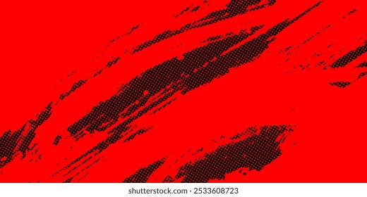 Fondo de textura grunge de gradiente de patrón de color rojo y azul con puntos de semitono. Ilustración vectorial de estilo deportivo de cómic de arte pop de punto.