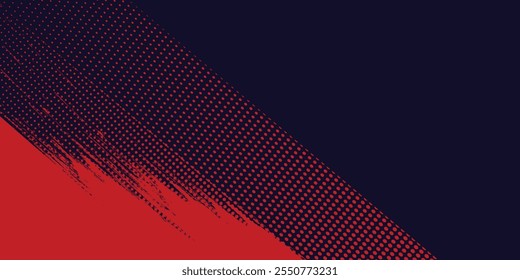 Halftone dots red and blue color pattern gradient grunge texture background. Dot pop art comic sport style vector illustration