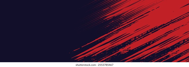 Halftone dots red and blue color pattern gradient grunge texture background. Dot pop art comic sport style vector illustration.