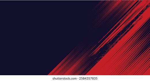 Halftone dots red and blue color pattern gradient grunge texture background. Dot pop art comic sport style vector illustration. grunge