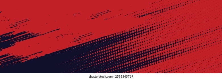 Halftone dots red and blue color pattern gradient grunge texture background. Dot pop art comic sport style vector illustration. 