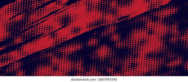 Halftone dots red and blue color pattern gradient grunge texture background. Dot pop art comic sport style vector illustration. grunge vector dots.