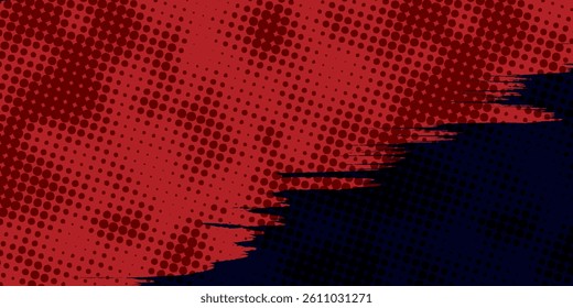Halftone dots red and blue color pattern gradient grunge texture background. Dot pop art comic sport style vector illustration