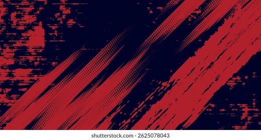 Fondo de textura grunge de gradiente de patrón de color rojo y azul con puntos de semitono. Ilustración vectorial de estilo deportivo de cómic de arte pop de puntos. puntos de Vector grunge