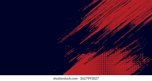 Fondo de textura grunge de gradiente de patrón de color rojo y azul con puntos de semitono. Ilustración vectorial de estilo deportivo de cómic de arte pop de puntos. puntos de Vector grunge