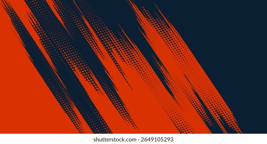 Fondo de textura grunge de gradiente de patrón de color rojo y azul con puntos de semitono. Ilustración vectorial de estilo deportivo de cómic de arte pop de puntos. puntos de Vector grunge