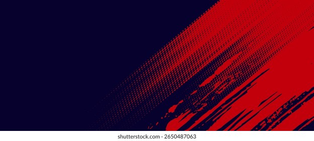 Halftone dots red and blue color pattern gradient grunge texture background. Dot pop art comic sport style vector illustration