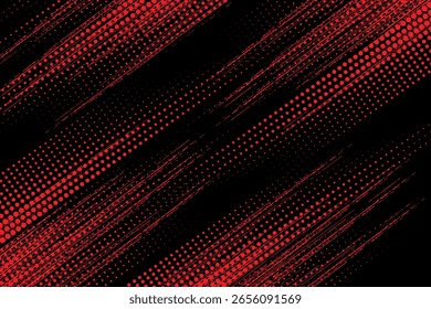 Fondo de textura grunge de gradiente de patrón de color rojo y azul con puntos de semitono. Ilustración vectorial de estilo deportivo de cómic de arte pop de punto.