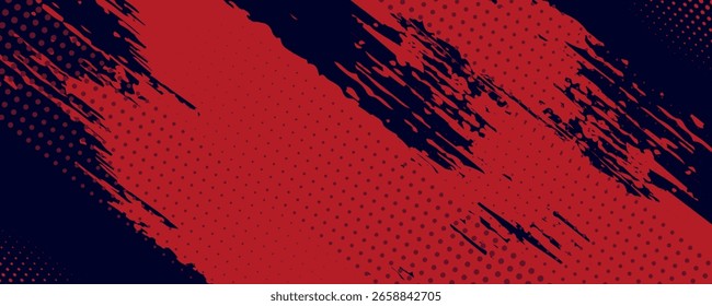 Halftone dots red and blue color pattern gradient grunge texture background. 