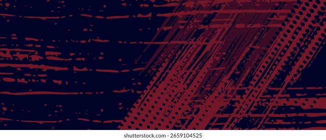 Fondo de textura grunge de gradiente de patrón de color rojo y azul con puntos de semitono. Ilustración vectorial de estilo deportivo de cómic de arte pop de puntos. puntos de Vector grunge