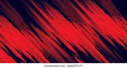 Fondo de textura grunge de gradiente de patrón de color rojo y azul con puntos de semitono. Ilustración vectorial de estilo deportivo de cómic de arte pop de puntos. Vector grunge puntos ilustración deportiva.
