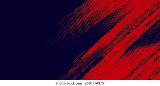 Halftone dots red and blue color pattern gradient grunge texture background. Dot pop art comic sport style vector illustration. grunge vector dots