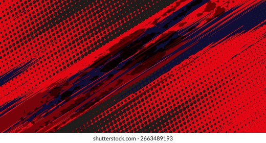 Halftone dots red and blue color pattern gradient grunge texture background. Dot pop art comic sport style modern.