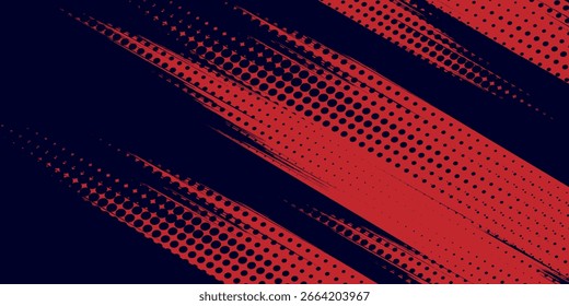 Fondo de textura grunge de gradiente de patrón de color rojo y azul con puntos de semitono. Dot pop art cómic estilo deportivo Ilustración vectorial. grunge