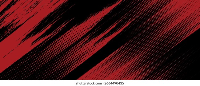 Fondo de textura grunge de gradiente de patrón de color rojo y azul con puntos de semitono. Ilustración vectorial de estilo deportivo de cómic de arte pop de punto. fondo moderno