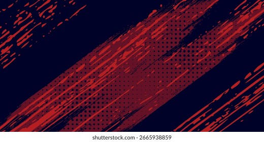 Fondo de textura grunge de gradiente de patrón de color rojo y azul con puntos de semitono. Ilustración vectorial de estilo deportivo de cómic de arte pop de puntos. puntos de Vector grunge