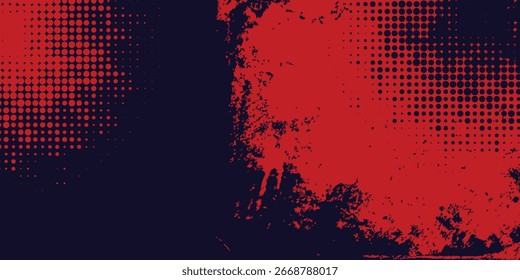 Fondo de textura grunge de gradiente de patrón de color rojo y azul con puntos de semitono. Plantilla de fondo de artes de estilo deportivo de cómic de arte pop de punto