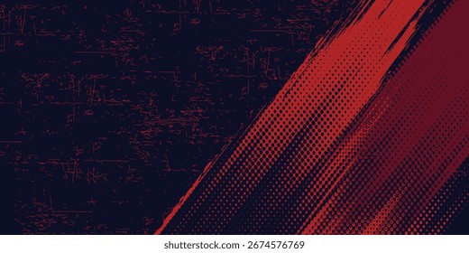 Fondo de textura grunge de gradiente de patrón de color rojo y azul con puntos de semitono. Estilo de cómic deportivo de arte pop punteado. Ilustración vectorial.