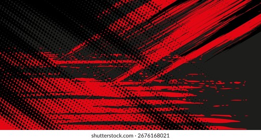 Fondo de textura grunge de gradiente de patrón de color rojo y azul con puntos de semitono. Ilustración vectorial de estilo deportivo de cómic de arte pop de puntos. puntos de Vector grunge