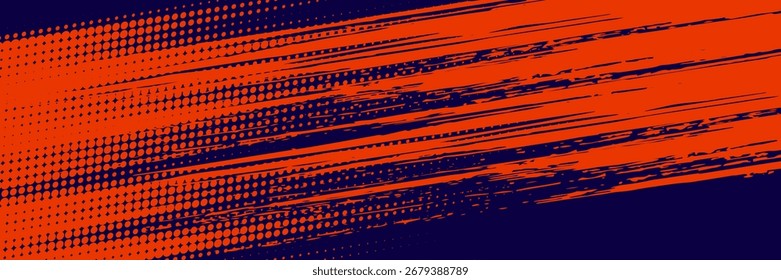 Fondo de textura grunge de gradiente de patrón de color rojo y azul con puntos de semitono. Ilustración vectorial de estilo deportivo de cómic de arte pop de puntos. puntos de Vector grunge. eps 10
