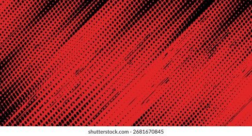 Fondo de textura grunge de gradiente de patrón de color rojo y azul con puntos de semitono. Ilustración vectorial de estilo deportivo de cómic de arte pop de punto. fondo moderno