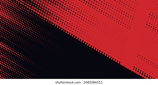 Fondo de textura grunge de gradiente de patrón de color rojo y azul con puntos de semitono. Ilustración vectorial de estilo deportivo de cómic de arte pop de punto.