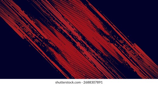 Fondo de textura grunge de gradiente de patrón de color rojo y azul con puntos de semitono. Ilustración vectorial de estilo deportivo de cómic de arte pop de punto.