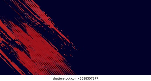 Fondo de textura grunge de gradiente de patrón de color rojo y azul con puntos de semitono. Ilustración vectorial de estilo deportivo de cómic de arte pop de puntos. puntos de Vector grunge