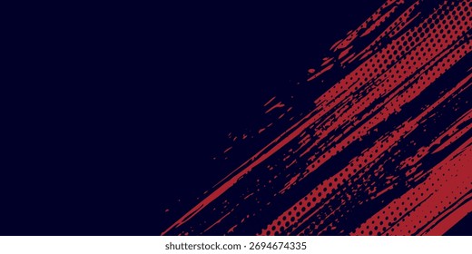 Fondo de textura grunge de gradiente de patrón de color rojo y azul con puntos de semitono. Ilustración vectorial de estilo deportivo de cómic de arte pop de puntos. puntos de Vector grunge