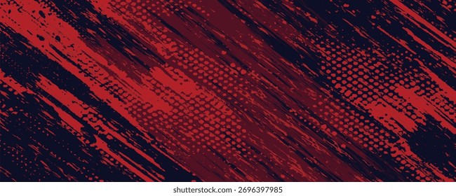 Fondo de textura grunge de gradiente de patrón de color rojo y azul con puntos de semitono. Ilustración vectorial de estilo deportivo de cómic de arte pop de puntos. puntos de Vector grunge