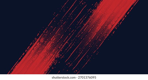 Fondo de textura grunge de gradiente de patrón de color rojo y azul con puntos de semitono. Ilustración vectorial de estilo deportivo de cómic de arte pop de puntos. puntos de Vector grunge