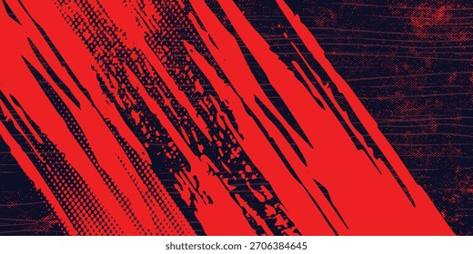 Fondo de textura grunge de gradiente de patrón de color rojo y azul con puntos de semitono. 