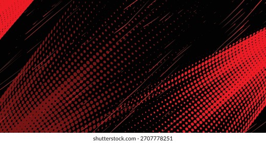 Halftone dots red and blue color pattern gradient grunge texture background black. Dot pop art comic sport style vector illustration. modern background.