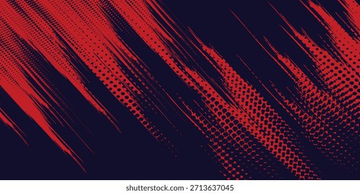 Meio-tom pontos vermelho e azul cor padrão gradiente gradiente textura fundo. Ponto pop art quadrinhos estilo esporte ilustração vetorial. grunge vetores pontos

