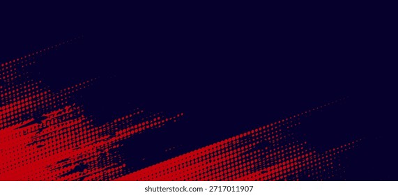 Fondo de textura grunge de gradiente de patrón de color rojo y azul con puntos de semitono. Ilustración vectorial de estilo deportivo de cómic de arte pop de puntos. puntos de Vector grunge 
