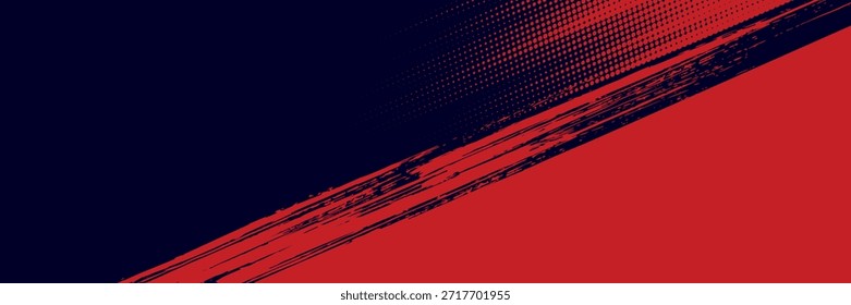 Fondo de textura grunge de gradiente de patrón de color rojo y azul con puntos de semitono. Dot pop art cómic estilo deportivo Ilustración vectorial. grunge