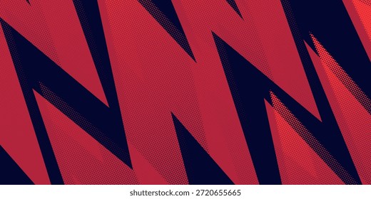 Fondo de textura grunge de gradiente de patrón de color rojo y azul con puntos de semitono. Punto pop art cómic estilo deportivo Ilustración vectorial. grunge zig zag dots