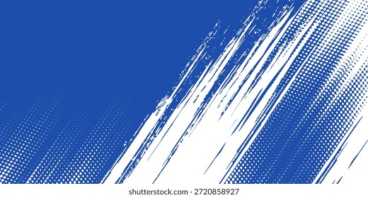 Fondo de textura grunge de gradiente de patrón de color rojo y azul con puntos de semitono. Ilustración vectorial de estilo deportivo de cómic de arte pop de puntos. puntos de Vector grunge. eps 10
