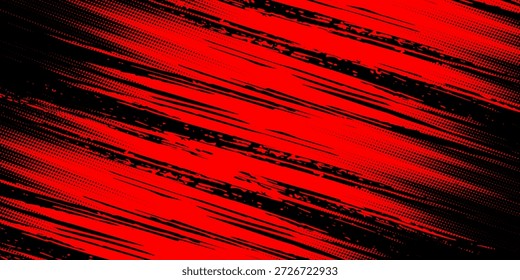 Fondo de textura grunge de gradiente de patrón de color rojo y azul con puntos de semitono. Ilustración vectorial de estilo deportivo de cómic de arte pop de punto. 