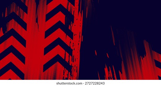 Fondo de textura de grunge de gradiente de patrón de color rojo y azul con puntos de semitono. moderno
