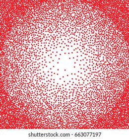 Halftone dots. Red circle dots on white background. Glitter spray.