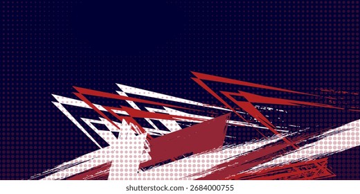Pontos de meio-tom vermelho e branco padrão de cor gradiente gradiente textura fundo. Ponto pop art quadrinhos estilo esporte ilustração vetorial. grunge vetores pontos
