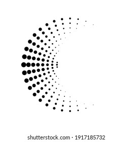 Halftone dots in Semi Circle Form .  Vector Illustration .Technology round. Moon Logo . Design element . Abstract Geometric shape .