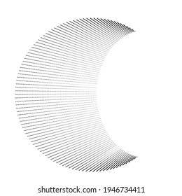 Puntos de semitono en forma de semicírculo .  Ilustración de vectores. Ronda de tecnología. Logo de la luna . Elemento de diseño. Resumen Forma geométrica . letra c.