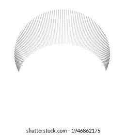 Puntos de semitono en forma de semicírculo .  Ilustración de vectores. Ronda de tecnología. Logo de la luna . Elemento de diseño. Resumen Forma geométrica . letra c.