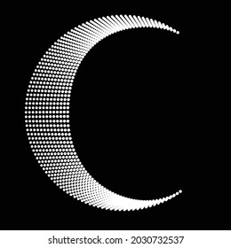 Halftone dots in Semi Circle Form .  Vector Illustration .Technology round. Moon Logo . Design element . Abstract Geometric shape . letter c .