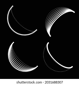 Halftone dots in Semi Circle Form .  Vector Illustration .Technology round. Moon Logo . Design element . Abstract Geometric shape . letter c .